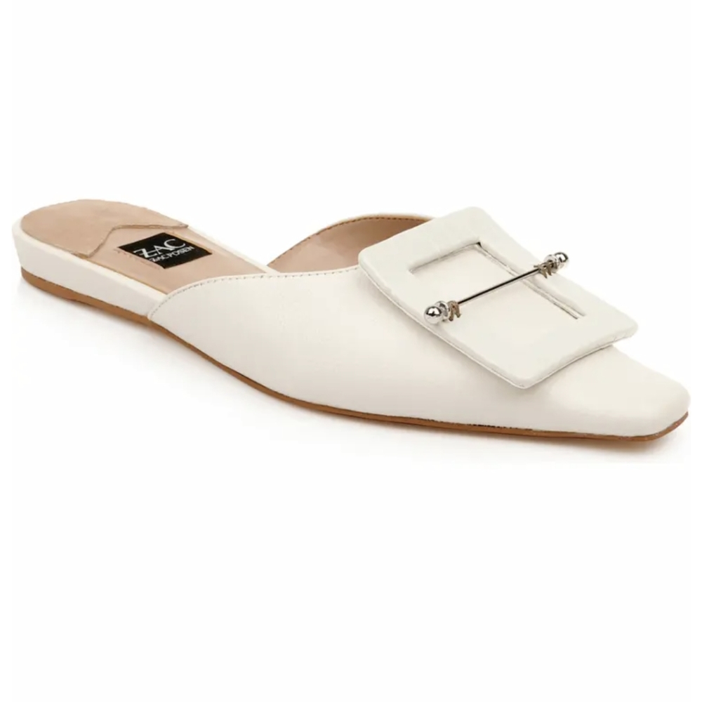 ZAC POSEN Vallerie Mule Cream Buckle Slides